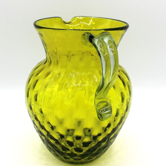 Vintage 1960s Mid-Century Modern Green Diamond Optic Glass Pitcher Decanter Vase - Picture 3 of 9